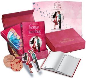 Kırmızı Kurabiye Seti - Kadife Cilt Kutulu - Özel Defter, Poster, Üç Adet Ayraç Hediyeli