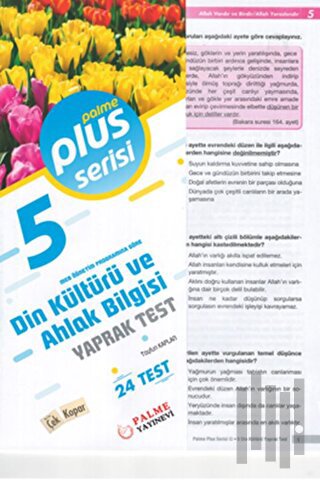 5. Sınıf Plus Serisi Din Kültürü ve Ahlak Bilgisi Yaprak Test
