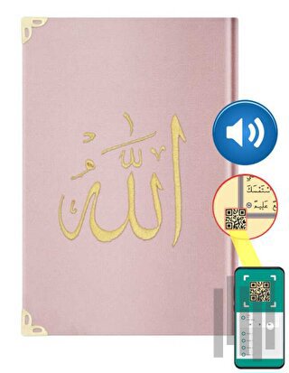 Hafız Boy Kadife Kur'an-ı Kerim (Pudra Pembe, Nakışlı, Yaldızlı, Mühürlü) (Ciltli)