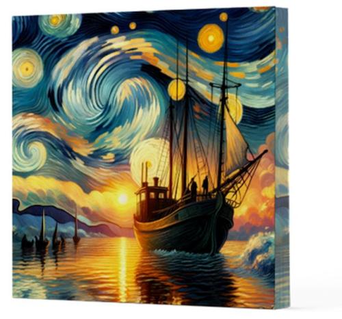 Van Gogh 2 Gemi - Çizgisiz Yan Boyamalı Defter | Kitap Ambarı